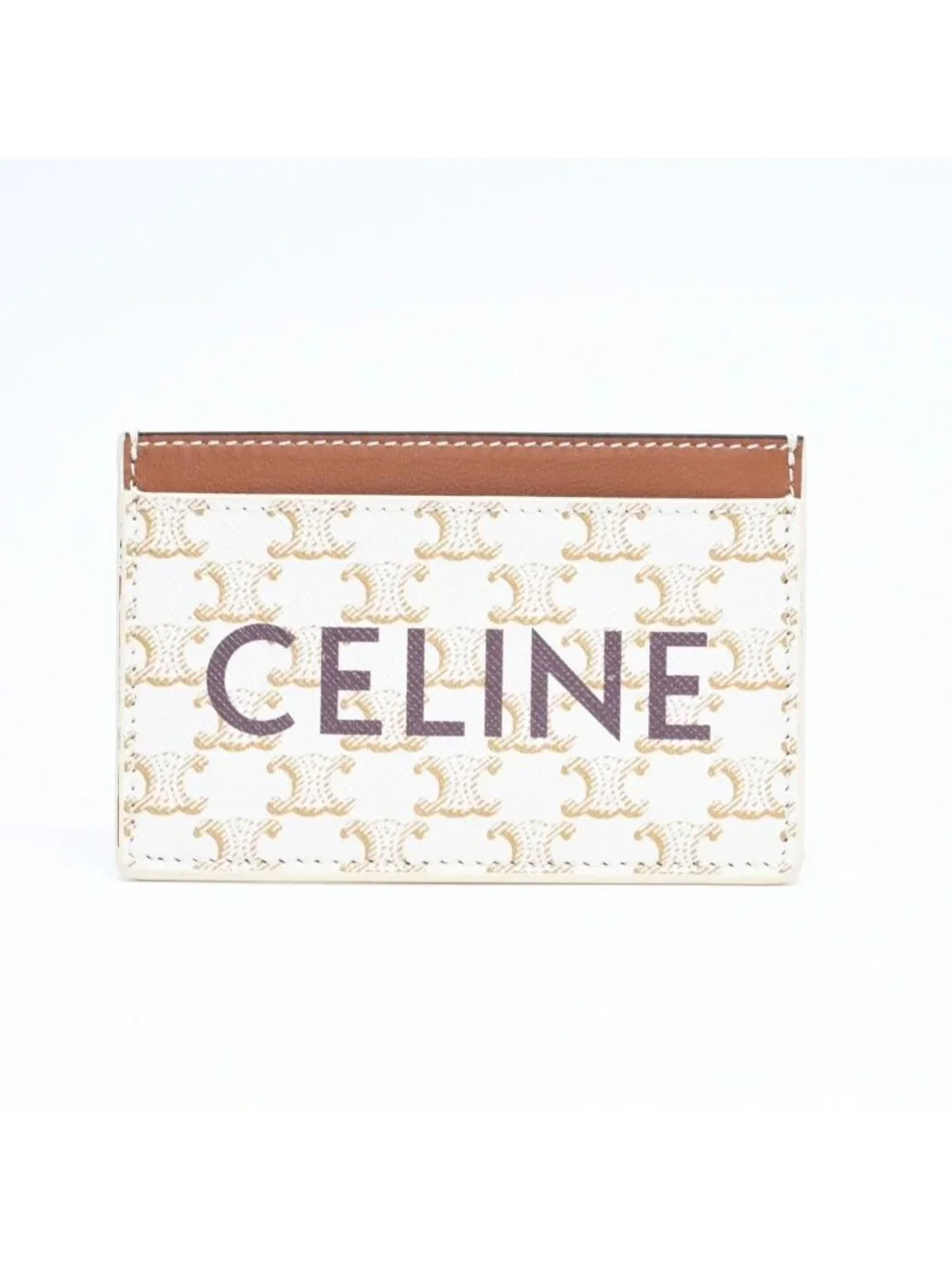 Celine Card Case Triomphe Canvas Brown White